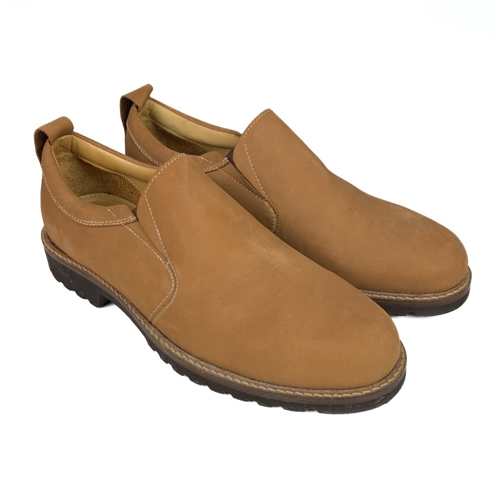 Vintage Orvis Men Size 11 Slip On Loafer Shoes Nubuck Leather Vibram Sole Camel